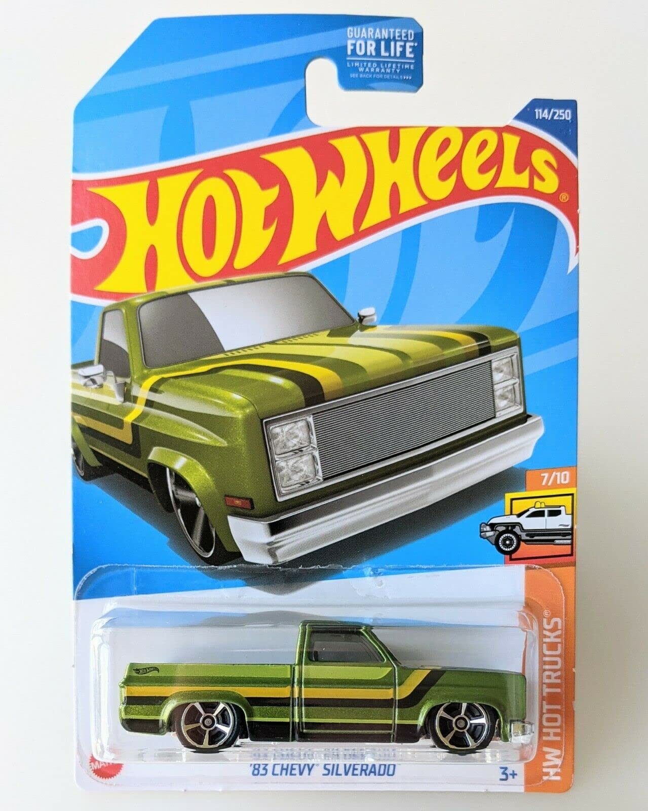 Hot Wheels 83 Chevy Silverado green front view highlights authentic styling for display and collection
