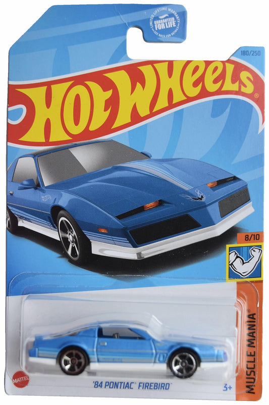 Hot Wheels 84 Pontiac Firebird blue full-car die-cast ideal for display and collection