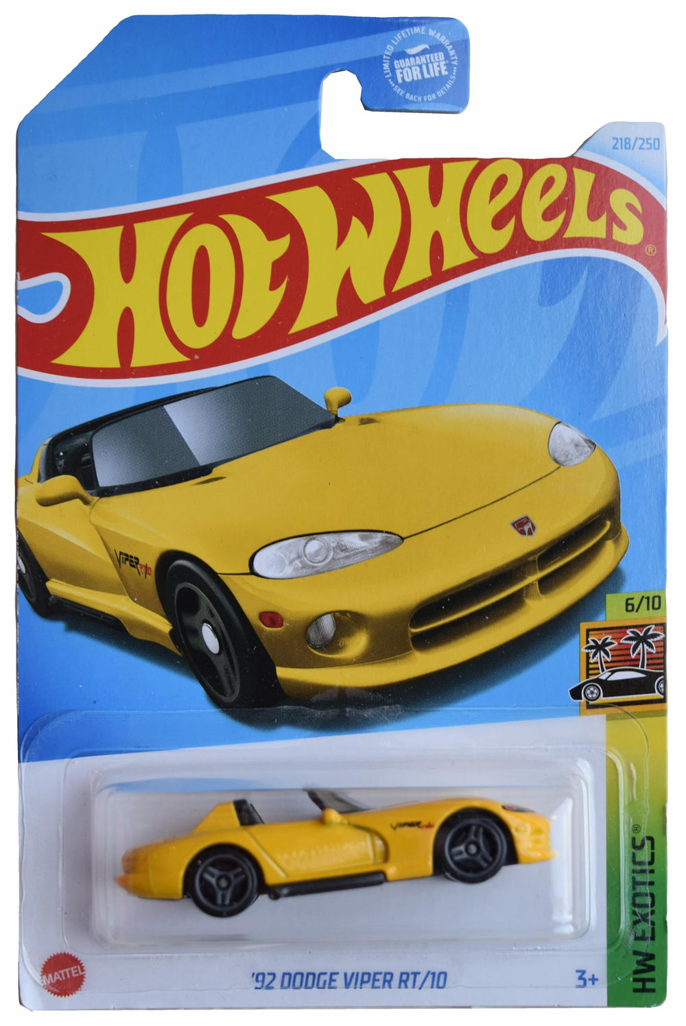 Hot Wheels 1992 Dodge Viper RT/10 yellow die-cast model, ideal display piece for collectors