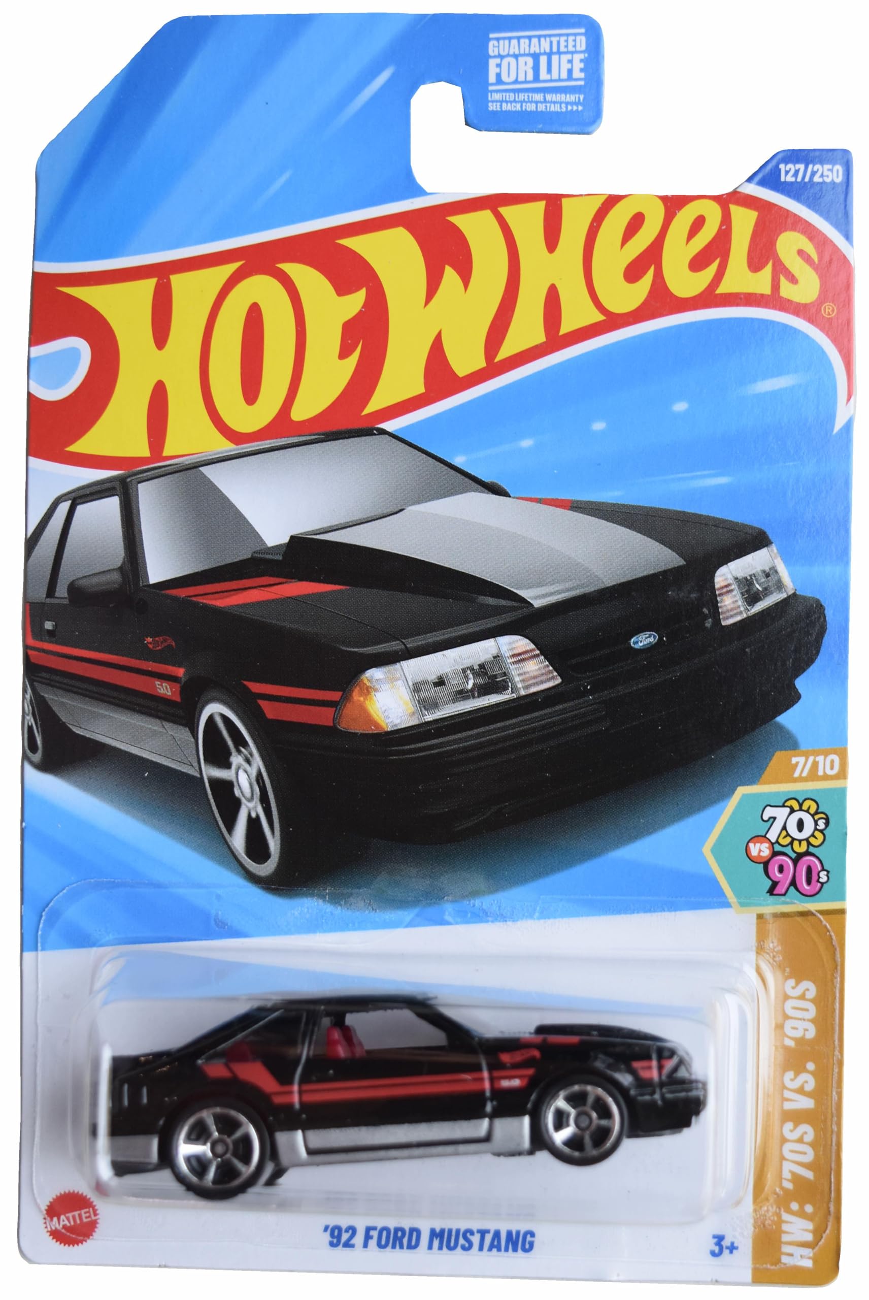 Hot Wheels 92 Ford Mustang die cast in black, perfect for display and collection