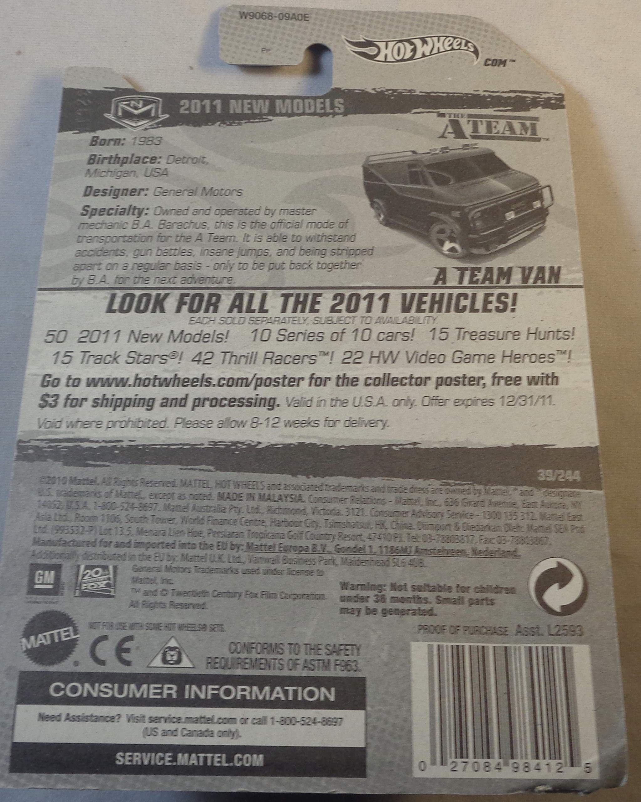 Hot Wheels A Team Van Black 39/244 closeup highlights details for fans.