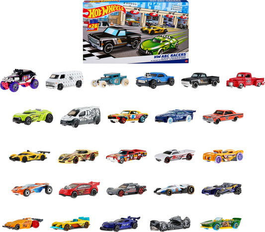 Hot Wheels ABC Racers car with letter A for early literacy play.