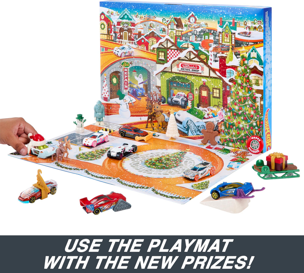 Hot Wheels playmat side adds immersive backdrop for vehicle adventures.