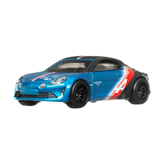 Hot Wheels Alpine A110 front view with detailed deco for display