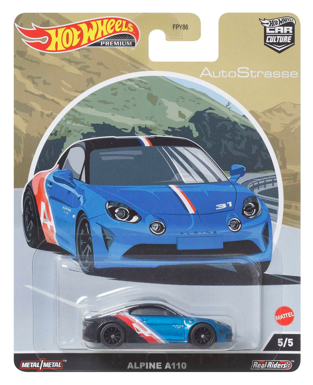 Hot Wheels Alpine A110 wheel close-up featuring signature wheels