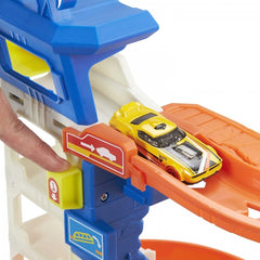 Hot Wheels Attacking Shark Escape Playset car down ramp amid unpredictable shark moments