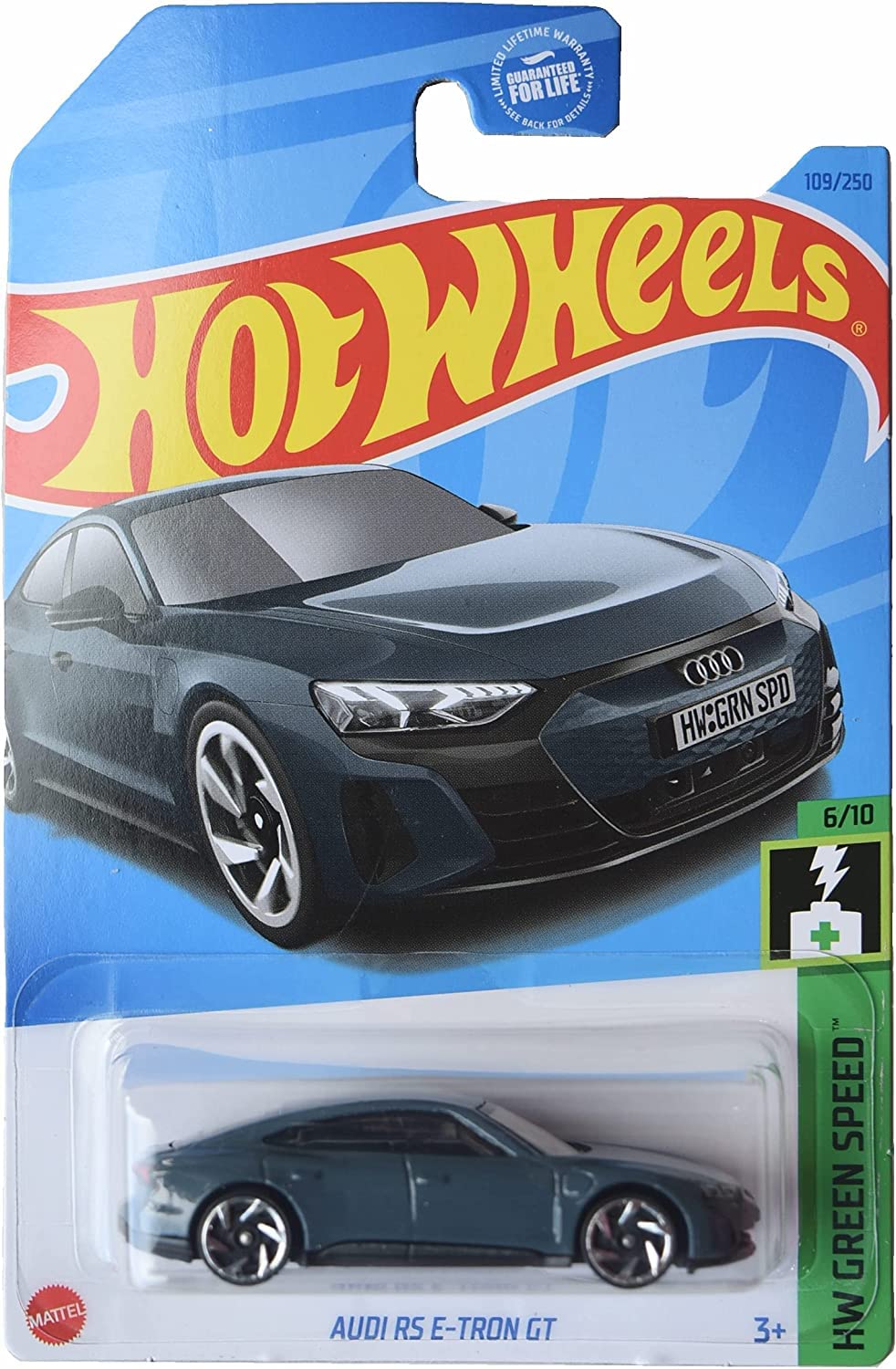 Hot Wheels Audi RS e-tron GT in HW Green Speed 6/10, ideal for display or imaginative racing.