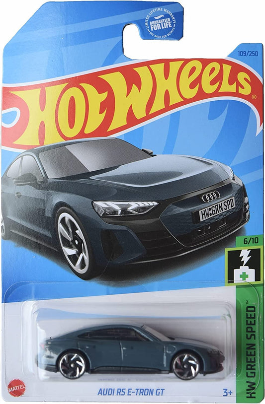 Hot Wheels Audi RS e-tron GT in HW Green Speed 6/10, ideal for display or imaginative racing.