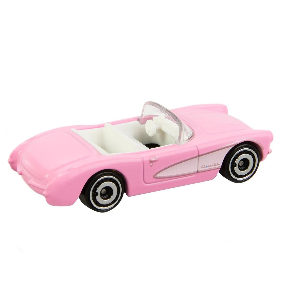 Hot Wheels Barbie Movie collection display featuring the pink Corvette