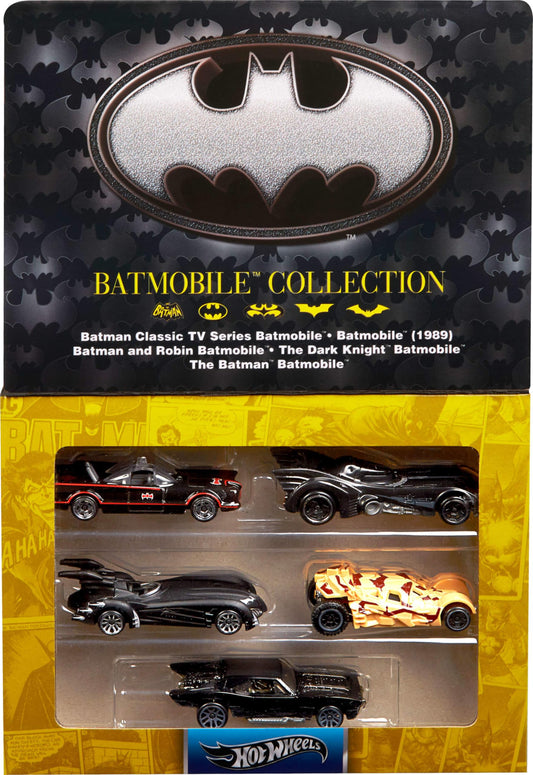 Hot Wheels Batman 85th Anniversary Batmobile lineup, 1:64 scale, ideal display and collection.