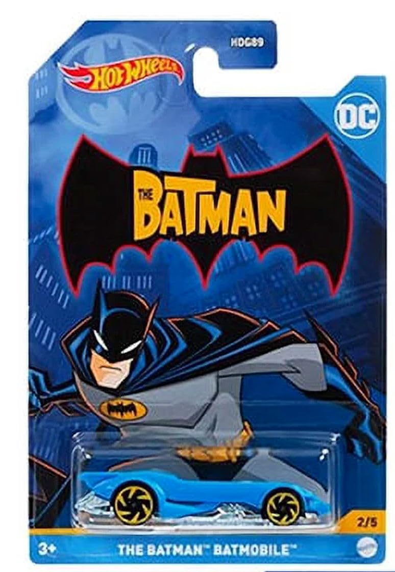 Hot Wheels Batman bundle packaging image highlighting complete five car set.