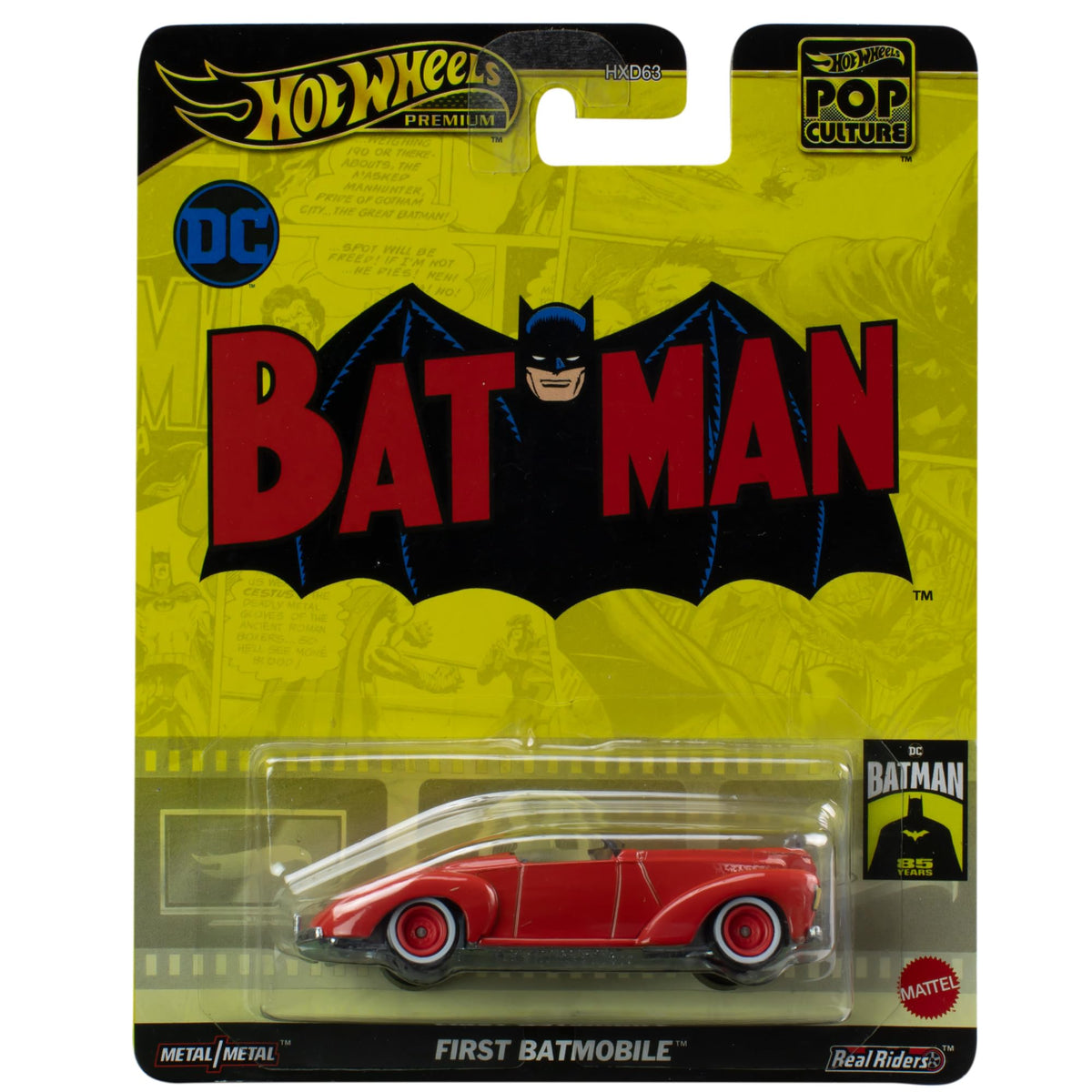 Hot Wheels Batman Batmobile 1:64-scale diecast for display and collection.