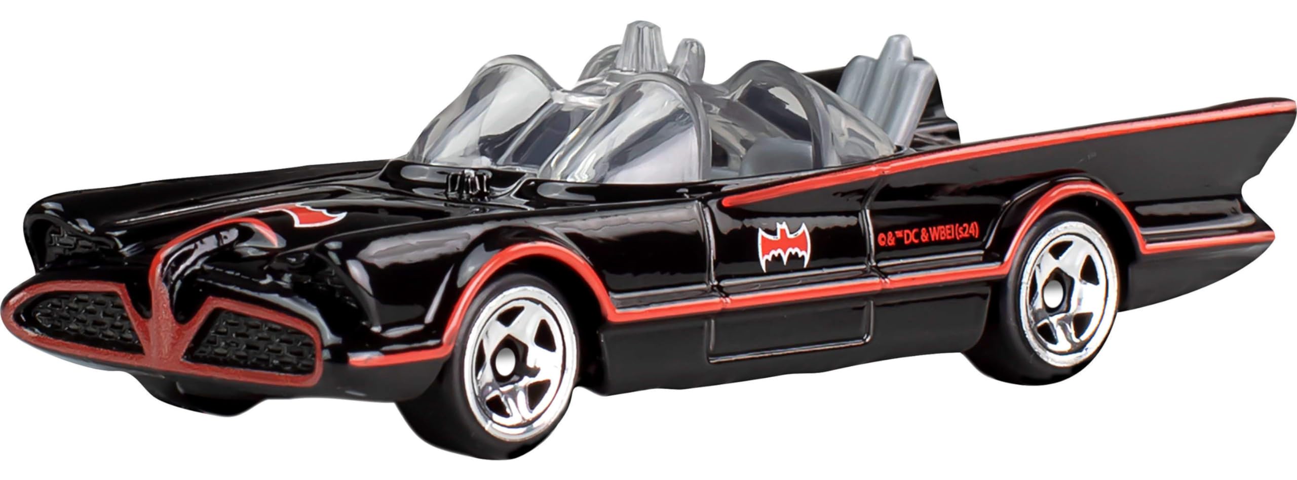 Hot Wheels Batman & Robin Batmobile 1:64 scale, durable die-cast for kids' play.