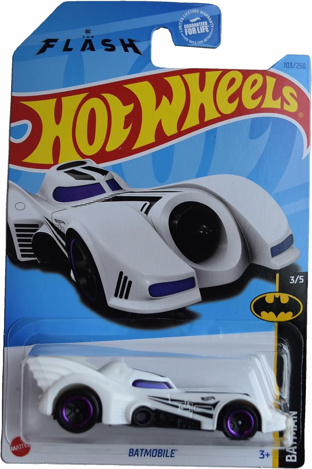 Hot Wheels Batmobile front view; ideal for display and Batman collection enthusiasts.