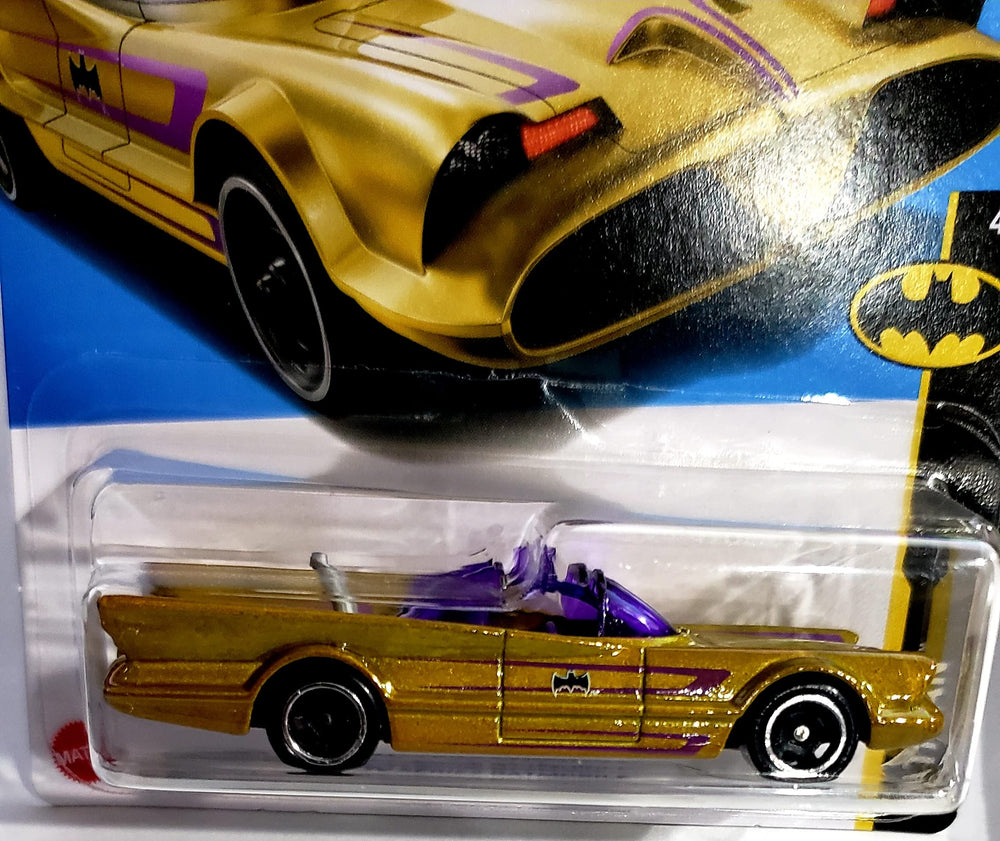 Hot Wheels Batmobile gold finish close-up ideal for display