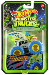 Hot Wheels Battitude glow-in-the-dark diecast, front-left view, ideal for display.