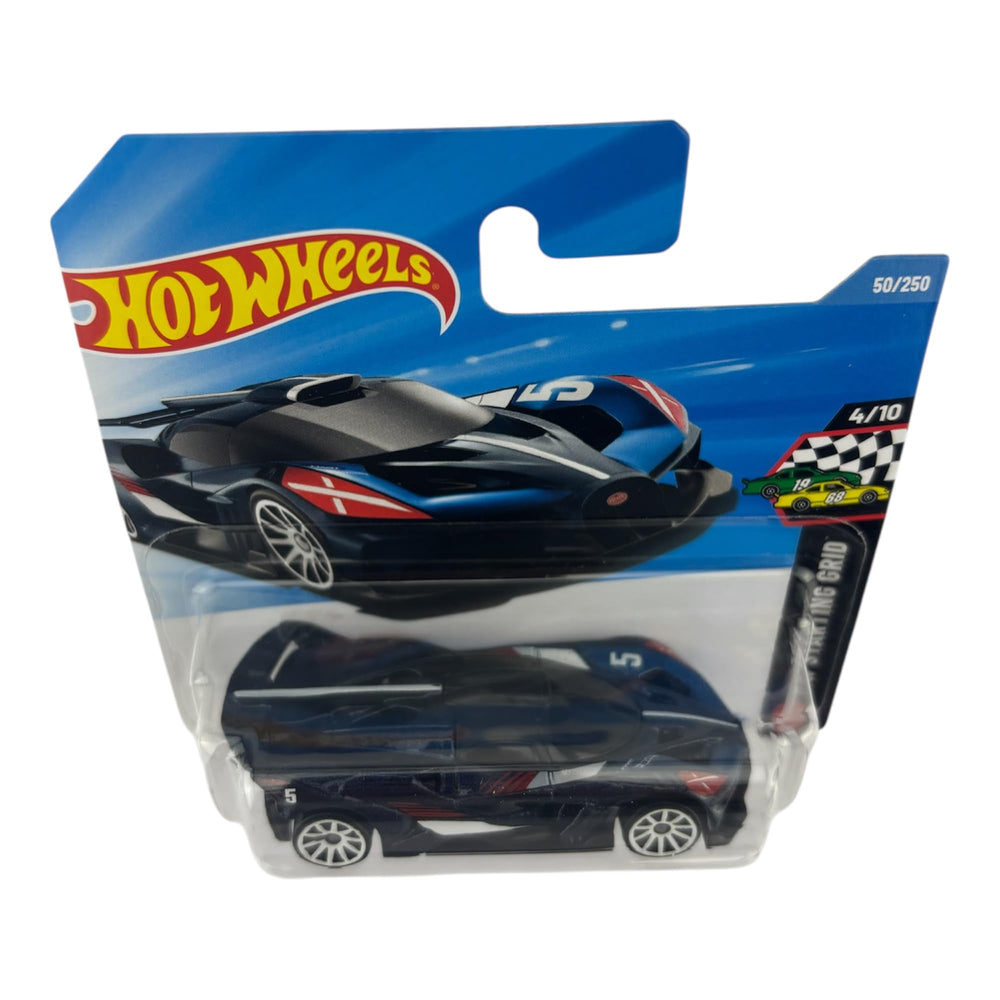 Hot Wheels Bugatti Bolide diecast detail close-up highlights panel lines and wheel accuracy.