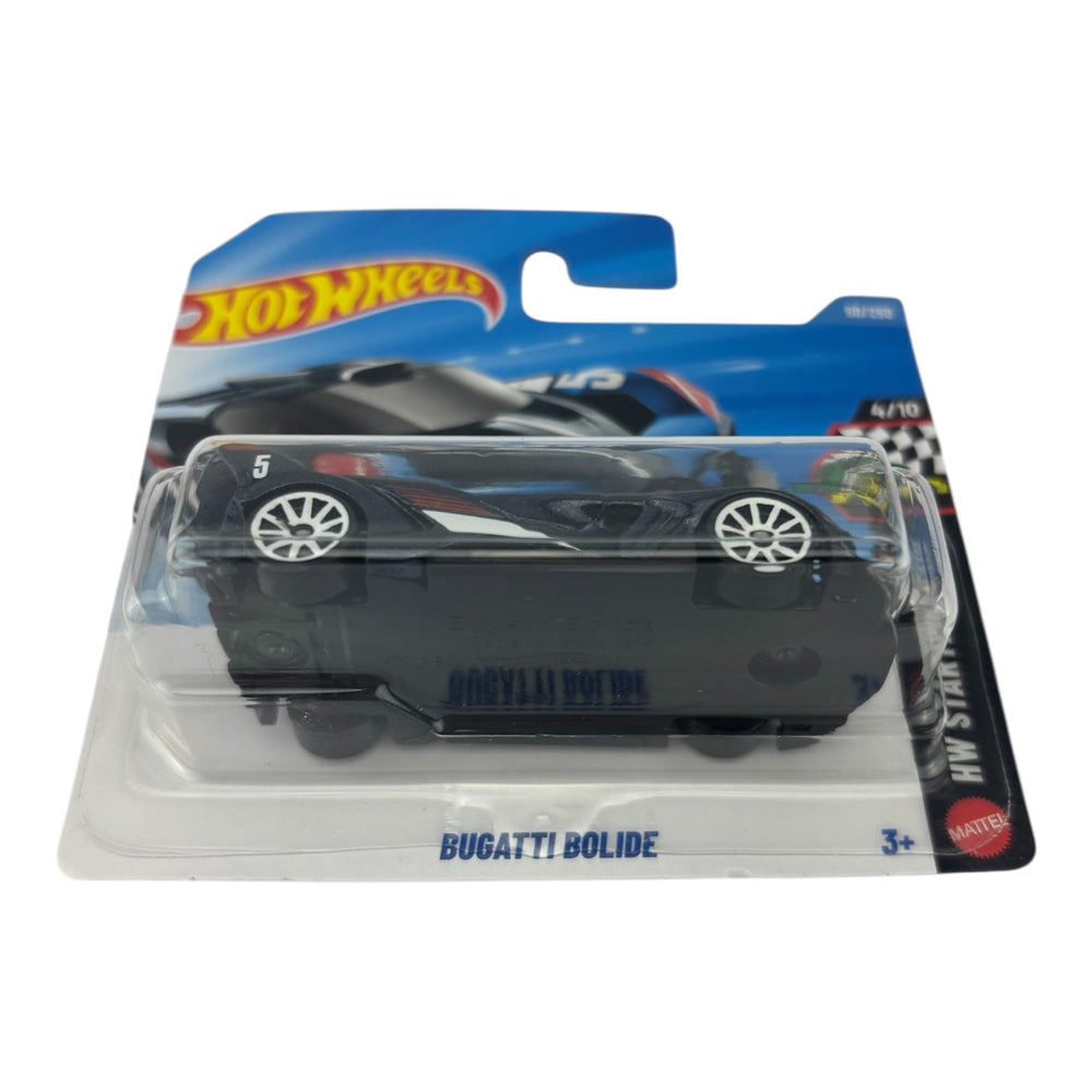 Hot Wheels Bugatti Bolide in-box presentation shows pristine packaging and mint condition.