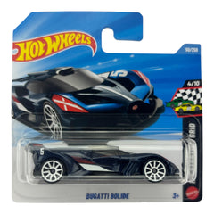 Hot Wheels Bugatti Bolide side view highlights the deep blue finish and authentic detailing.