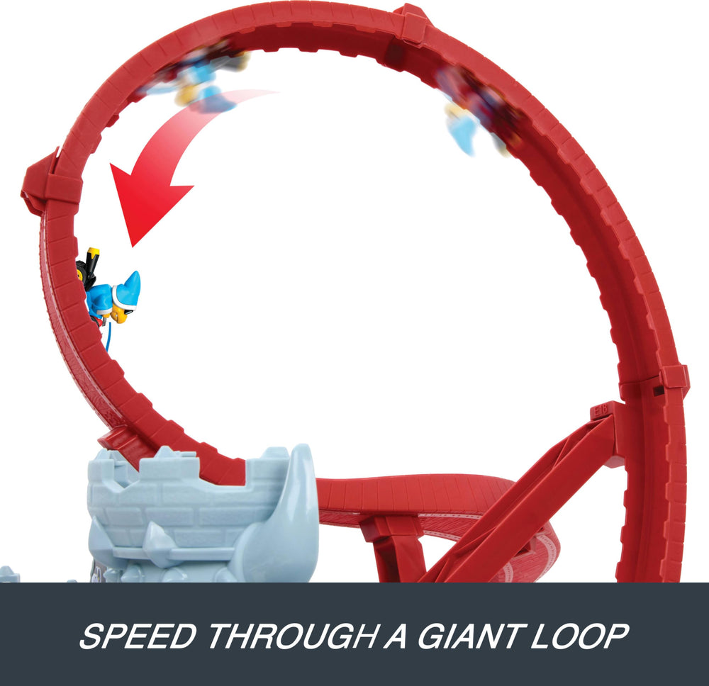 Hot Wheels Bullet Bill swoop adds unpredictable race challenges.
