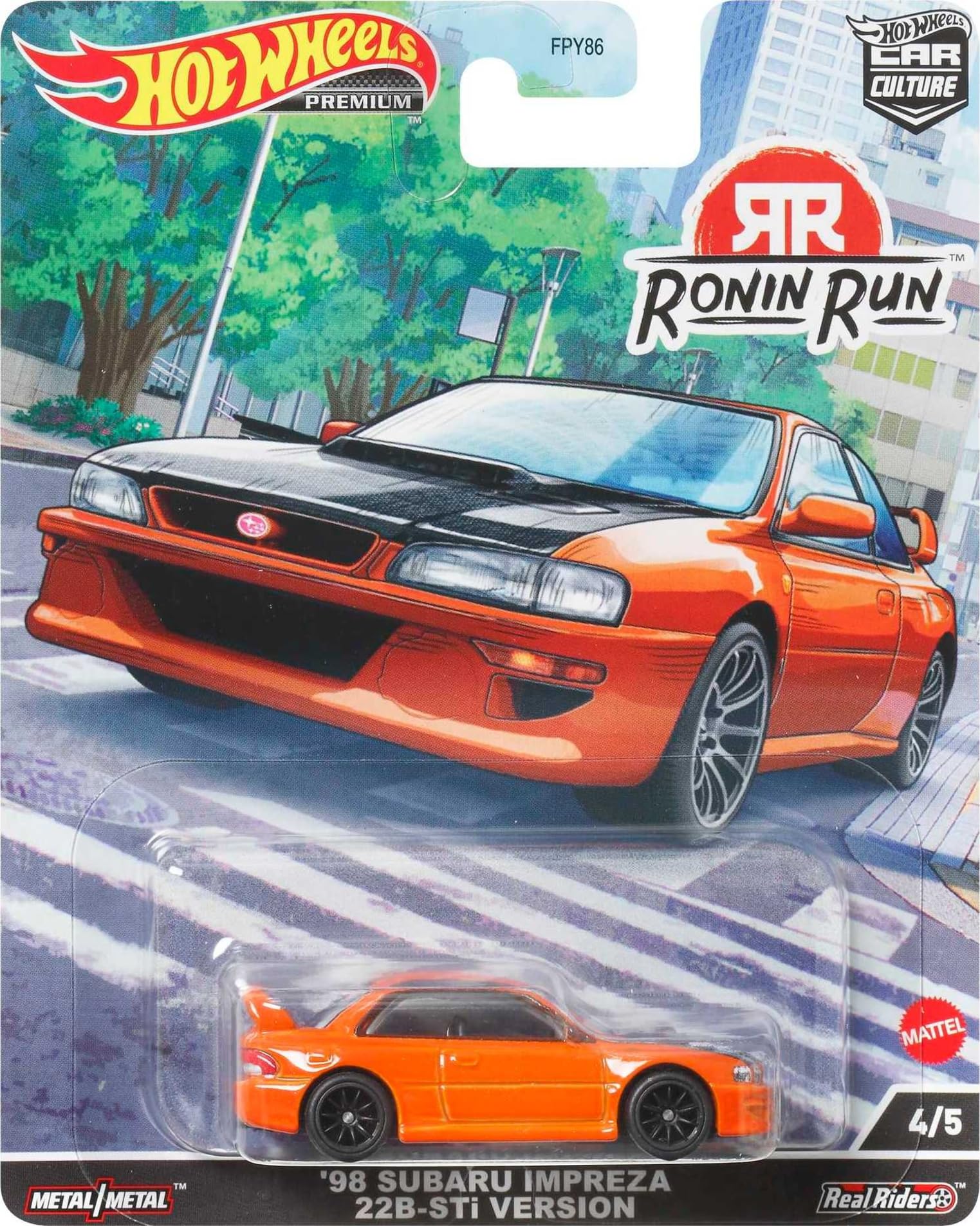 Hot Wheels Subaru WRX STI 22B collector display captures vibrant colors and craftsmanship.