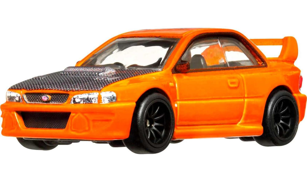 Hot Wheels Subaru WRX STI 22B front view showcasing authentic decos for display and play.