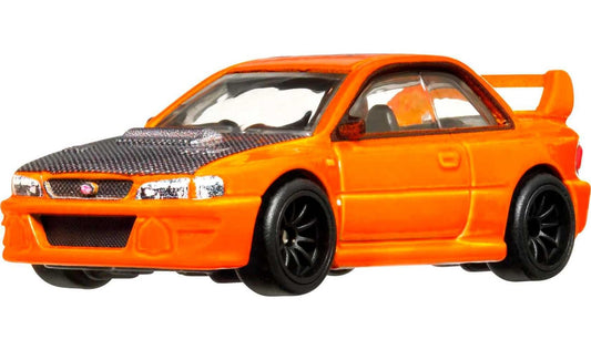 Hot Wheels Subaru WRX STI 22B front view showcasing authentic decos for display and play.