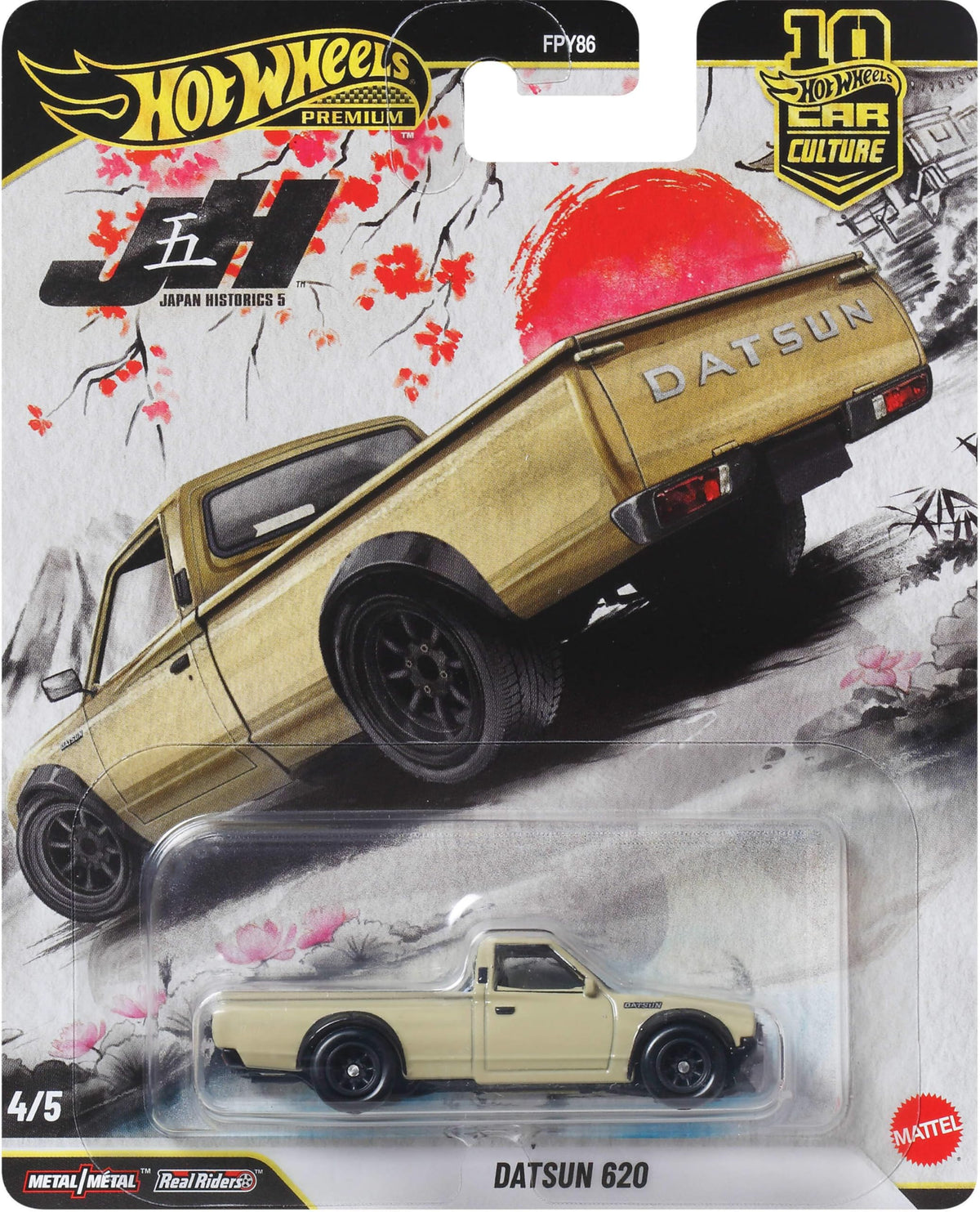 Hot Wheels Car Culture Datsun 620 Real Riders tires for authentic play and display.