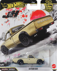 Hot Wheels Car Culture Datsun 620 Real Riders tires for authentic play and display.