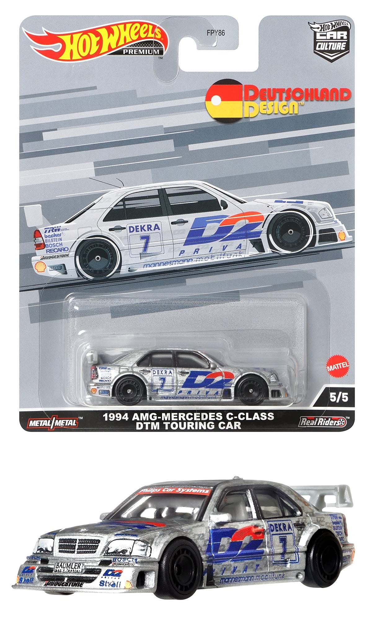 Hot Wheels Circuit Legend Mercedes DTM front-angle shows authentic deco ideal for display