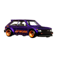 Hot Wheels Circuit Legend Toyota Starlet KP61 front view with authentic detailing for play and display.
