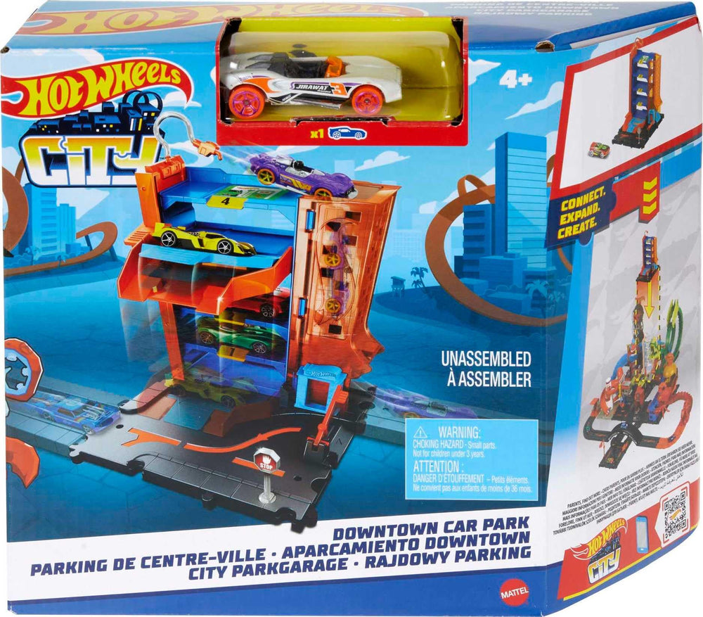 Hot Wheels City Downtown Car Park entrance facilitates easy access for play scenarios.