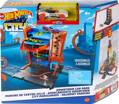 Hot Wheels City Downtown Car Park entrance facilitates easy access for play scenarios.