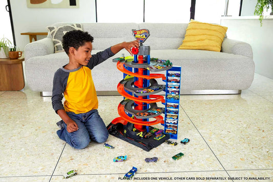 Hot Wheels Mega Garage storage area showing space for 60+ cars