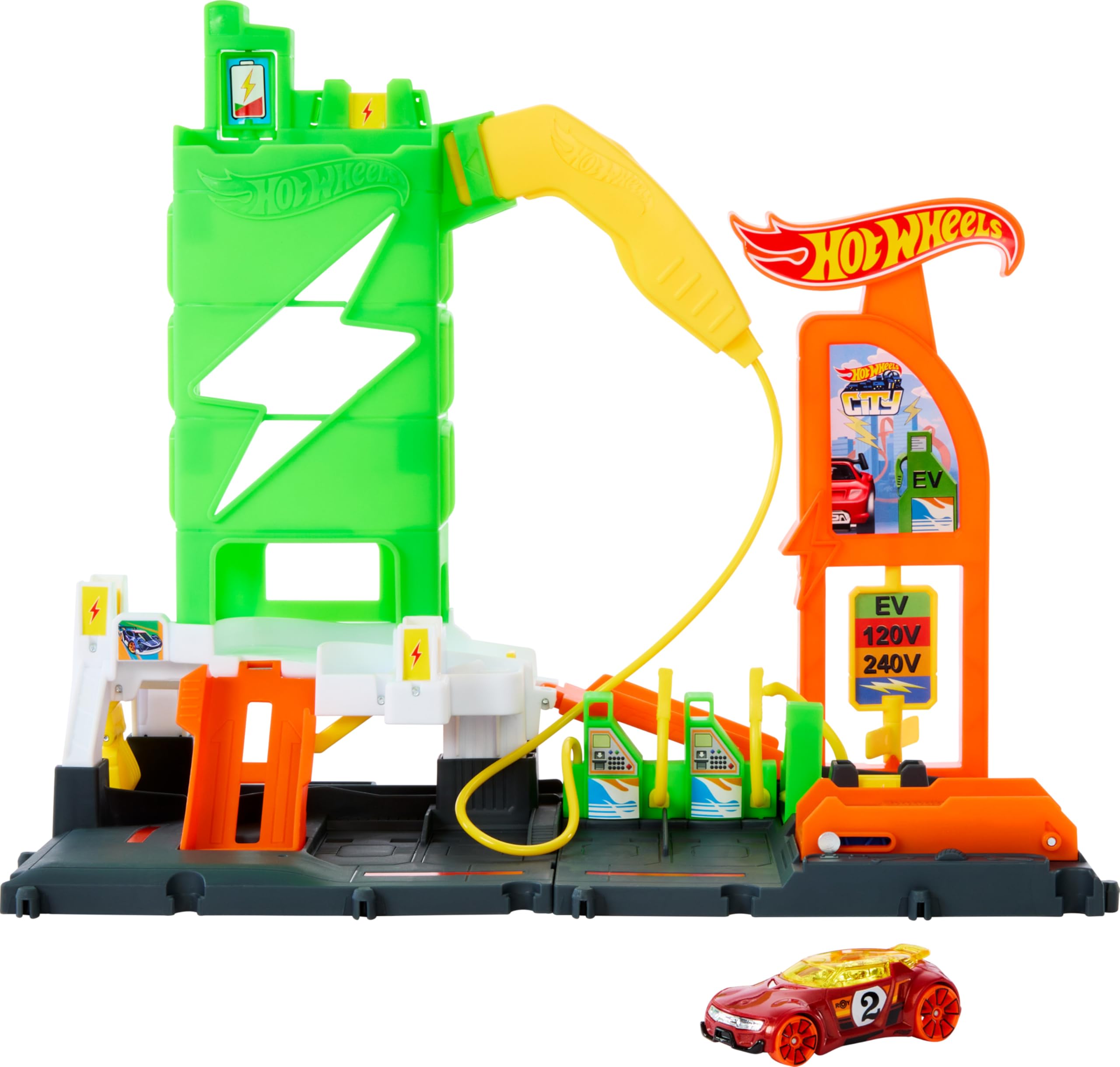 Hot Wheels City Super Recharge Fuel Station charging handle demo for interactive play.