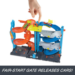 Hot Wheels City Transforming Race Tower top view highlighting the 26-inch height.