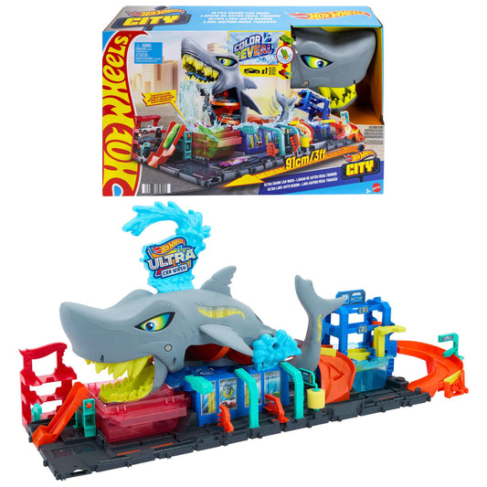 Hot Wheels City Ultra Shark Car Wash front view shows foldable storage convenience.