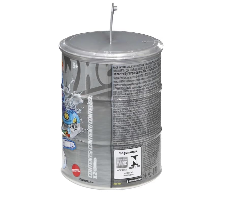 Hot Wheels Color Reveal kit in colored barrel adds collectible surprise.
