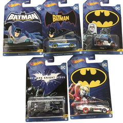 Hot Wheels diecast collection display showing the five car Batmobile bundle.