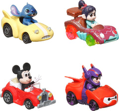 Hot Wheels RacerVerse 4-pack front view with Disney drivers on collectible 1:64 scale cars