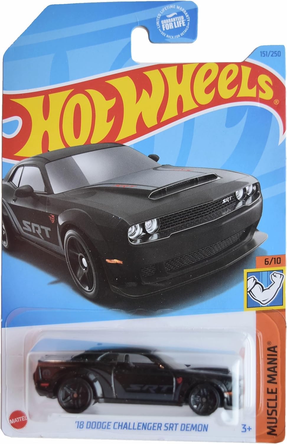 Hot Wheels Dodge Challenger SRT Demon front view in black, ideal for display in 1:64 scale.