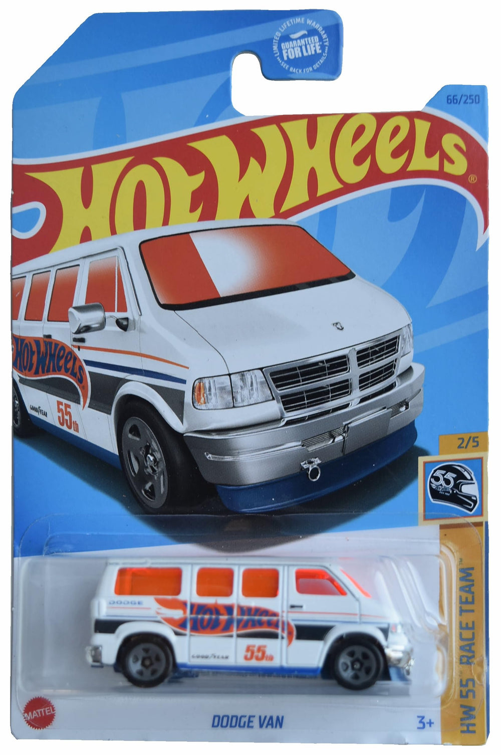 Hot Wheels Dodge Van HW 55th Race Team 2/5 white, ideal for display and collection.