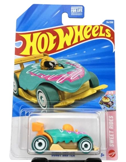 Hot Wheels Donut Drifter Teal Icing with orange spoiler, ideal for collectors and display.