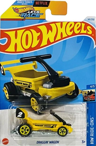 Hot Wheels Draggin' Wagon Yellow Treasure Hunt mini car for display or imaginative play