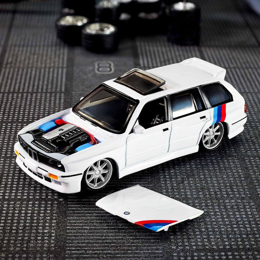 Hot Wheels Elite 64 BMW 318i Touring S54 engine swap adds performance-inspired detail.
