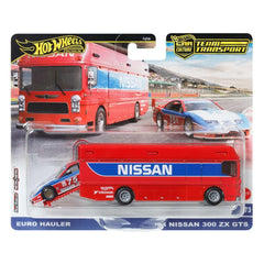Hot Wheels Euro Hauler with 1994 Nissan 300ZX GTS set for durable display and imaginative play