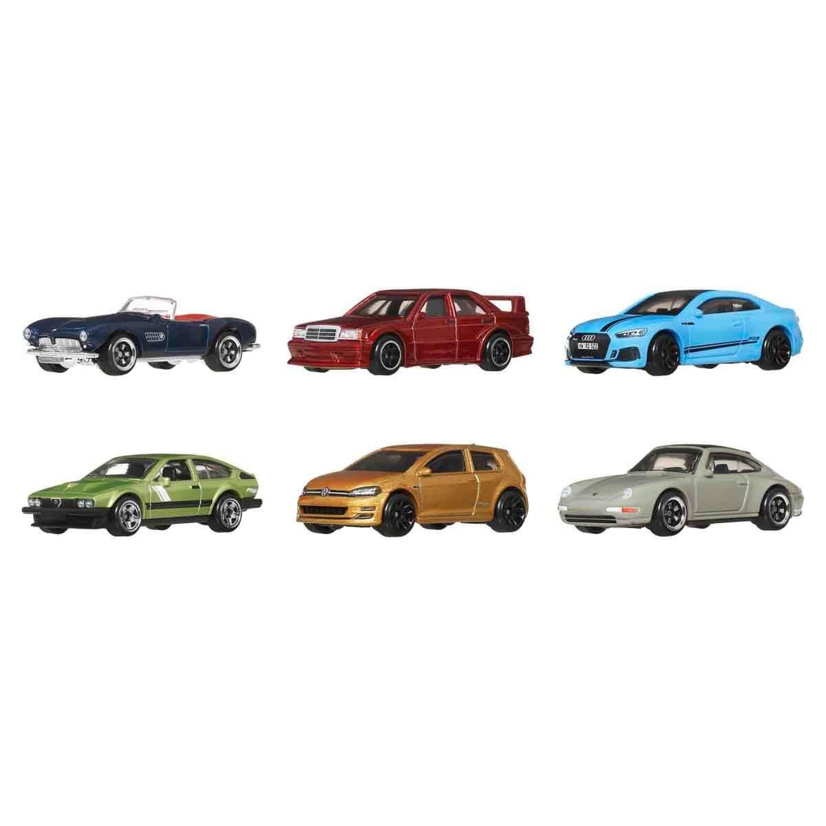 Hot Wheels Euro Style Multipack overview showing six 1:64 cars for display or collection.
