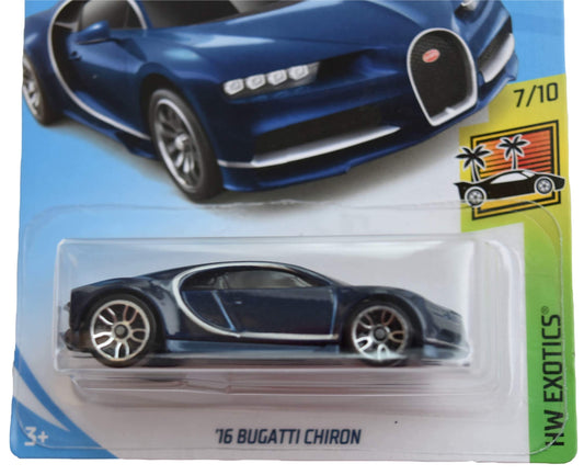 Hot Wheels Exotics 7/10 Bugatti Chiron blue side view ideal for gifting and display
