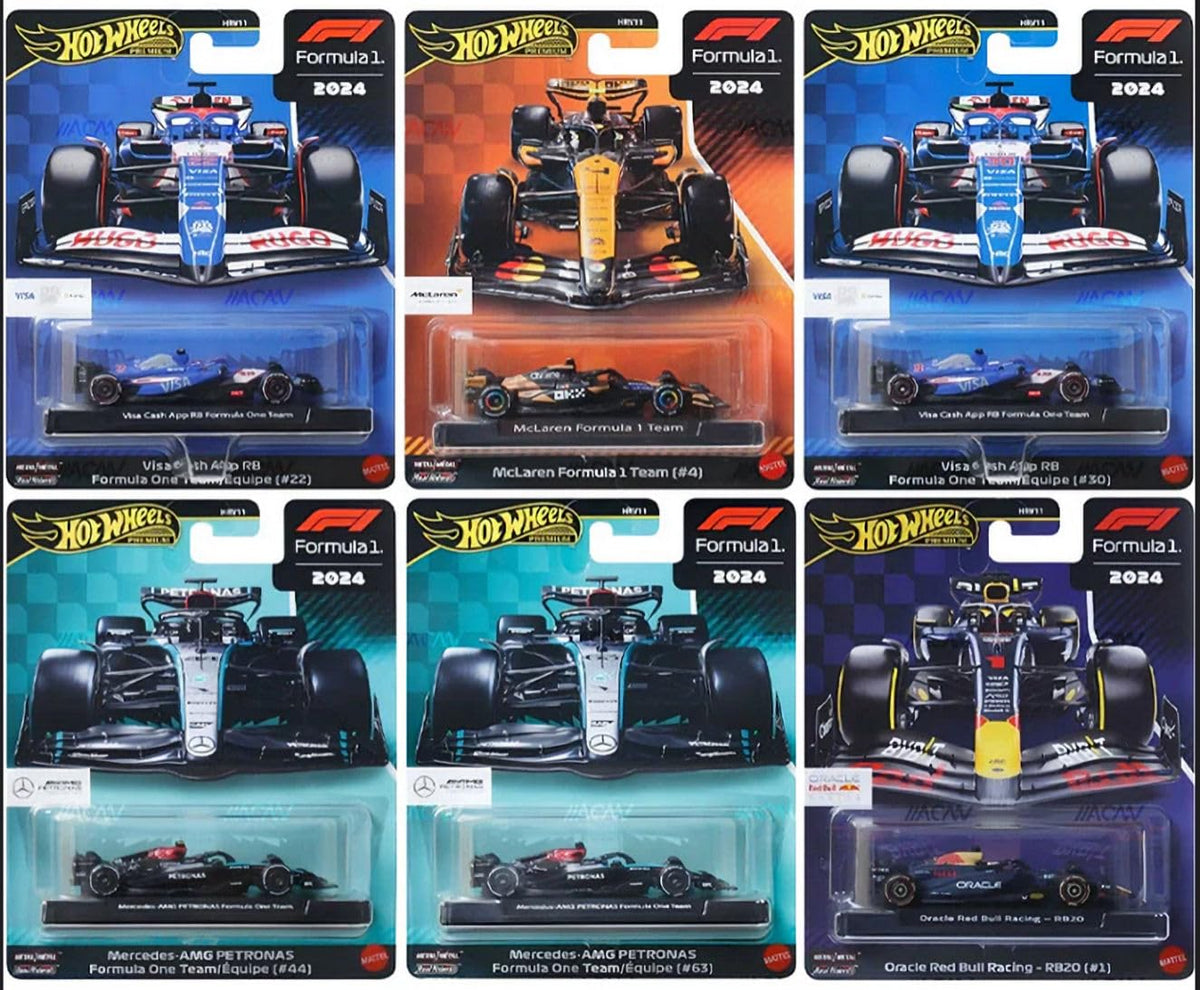Hot Wheels F1 2024 McLaren papaya orange die-cast for vibrant display and collection.