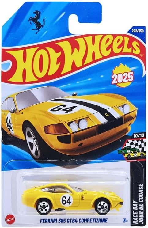 Hot Wheels Ferrari 365 GTB4 Competizione 1:64 diecast on display, perfect for collectors.